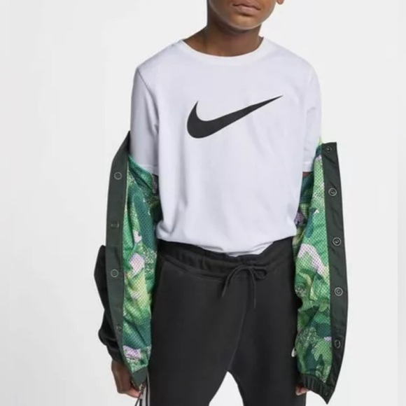 Nike Sportswear Hoopfly Jacket Bomber Coat Green Pink Logo Button Down Sz Large - Picture 2 of 3